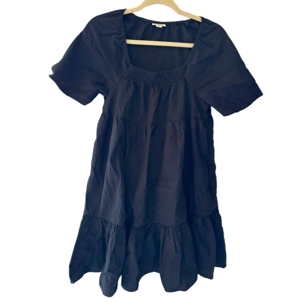 a.n.a Black Sundress with Ruffled Tiered Design and Flutter Sleeves